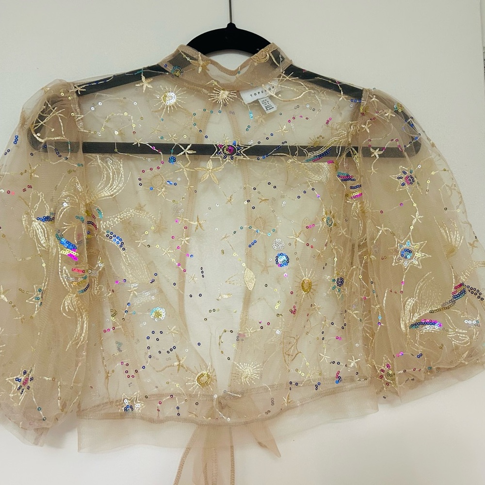 Embroidered Sheer Gold Cape